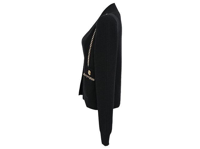 Balmain Rippstrick-Cardigan mit Ketten-Akzent aus schwarzer Wolle - Ansicht 2