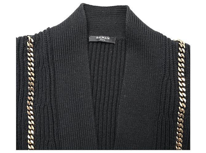 Balmain Rippstrick-Cardigan mit Ketten-Akzent aus schwarzer Wolle - Ansicht 4
