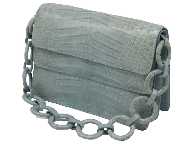 Autre Marque Borsa a tracolla Nancy Gonzalez Double Flap Cain in pelle di coccodrillo turchese - vista 2