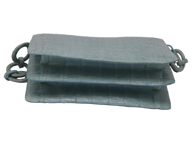 Autre Marque Borsa a tracolla Nancy Gonzalez Double Flap Cain in pelle di coccodrillo turchese - vista 5