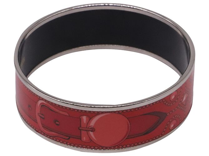 Bracciale rigido in smalto Hermès in metallo rosso - vista 2