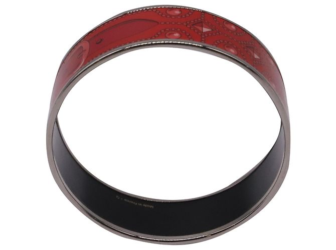Bracciale rigido in smalto Hermès in metallo rosso - vista 3