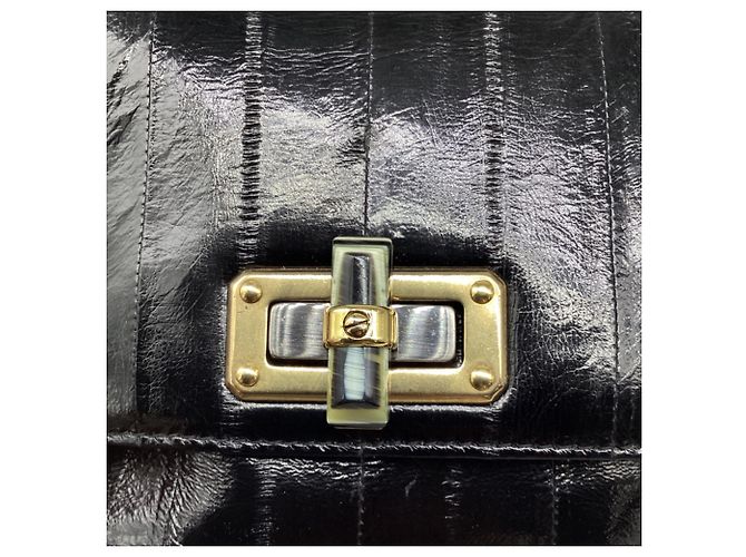 Borsa a tracolla Lanvin Mini Turn Lock in pelle di anguilla nera - vista 11