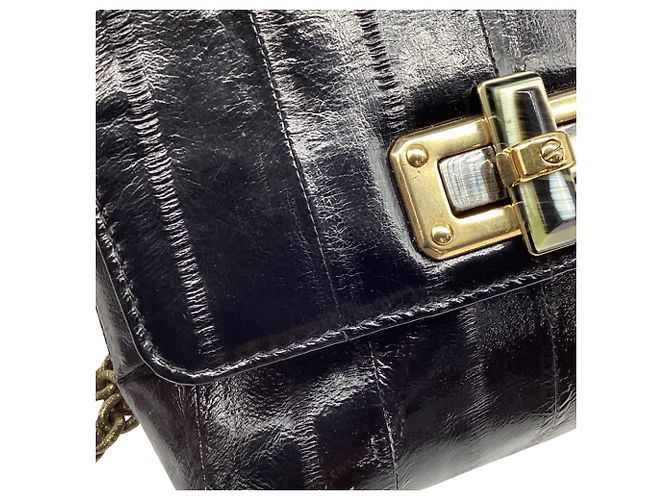 Borsa a tracolla Lanvin Mini Turn Lock in pelle di anguilla nera - vista 12