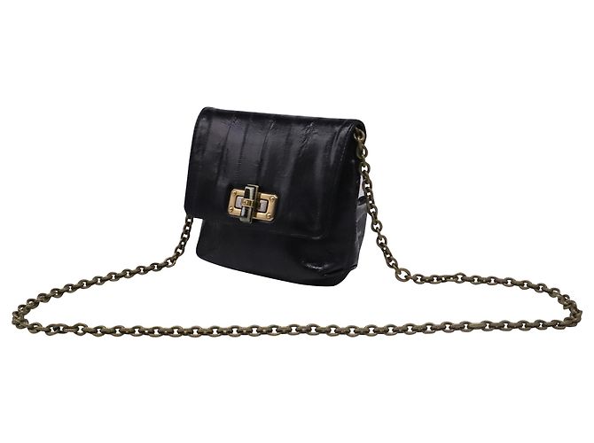 Borsa a tracolla Lanvin Mini Turn Lock in pelle di anguilla nera - vista 2