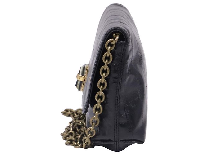 Borsa a tracolla Lanvin Mini Turn Lock in pelle di anguilla nera - vista 3