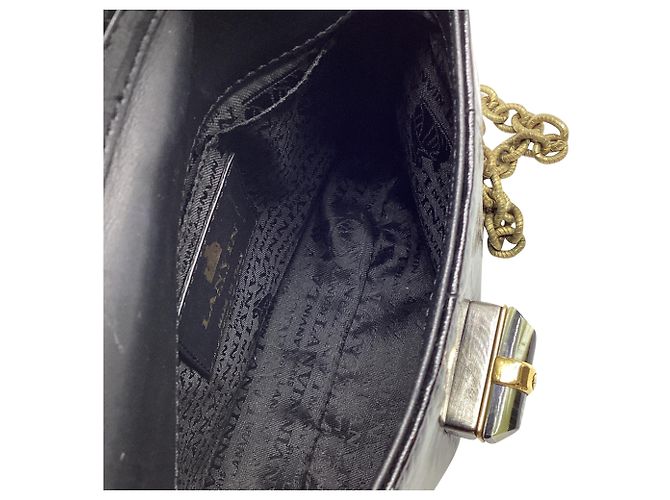 Borsa a tracolla Lanvin Mini Turn Lock in pelle di anguilla nera - vista 9