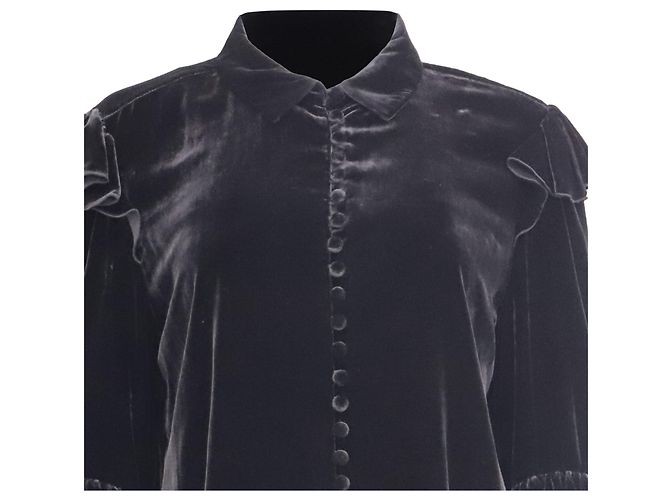 Autre Marque Frame Victorian Rüschenbluse aus schwarzem Samt - Ansicht 2