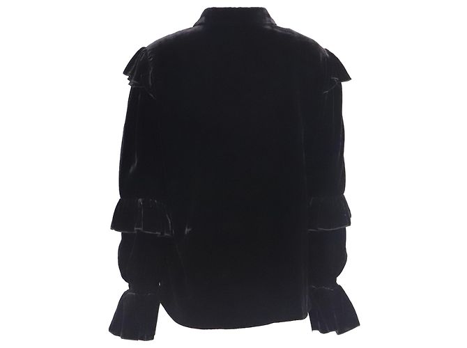 Autre Marque Frame Victorian Rüschenbluse aus schwarzem Samt - Ansicht 4