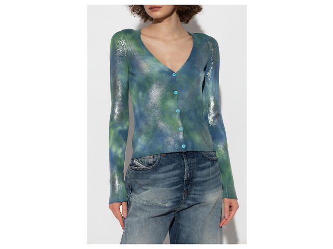Diesel M-ISOTTA Cardigan aus Baumwolle Tie-Dye Grün - Ansicht 3