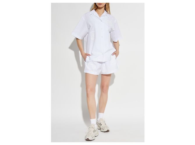 Camicia Lacoste Logo Bianca in Cotone a Maniche Corte - vista 2