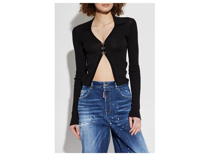 Dsquared2 Cardigan aus schwarzem Rippstrick - Ansicht 3