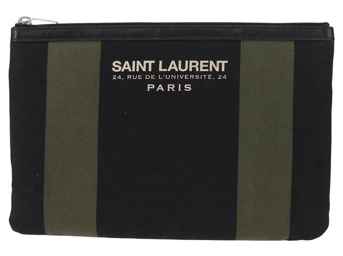 Autre Marque SAINT LAURENT Bolsa de Mão Clutch Canvas Couro Preto Cáqui Prata Auth mr1652 - Jerrillo - vista 13