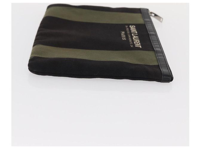 Autre Marque SAINT LAURENT Bolsa de Mão Clutch Canvas Couro Preto Cáqui Prata Auth mr1652 - Jerrillo - vista 3
