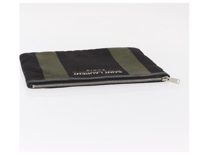 Autre Marque SAINT LAURENT Bolsa de Mão Clutch Canvas Couro Preto Cáqui Prata Auth mr1652 - Jerrillo - vista 5