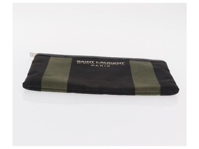 Autre Marque SAINT LAURENT Bolsa de Mão Clutch Canvas Couro Preto Cáqui Prata Auth mr1652 - Jerrillo - vista 6