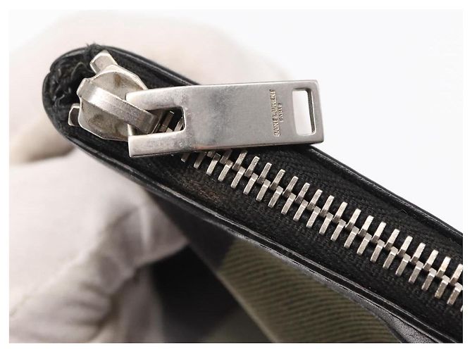 Autre Marque SAINT LAURENT Bolsa de Mão Clutch Canvas Couro Preto Cáqui Prata Auth mr1652 - Jerrillo - vista 8