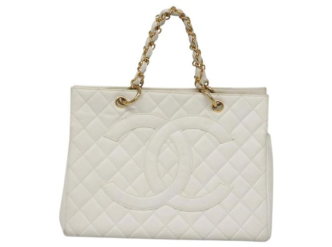 CHANEL COCO Mark Chain Hand Bag Caviar Skin White Gold CC Auth gh687 - Jerrillo - vista 13