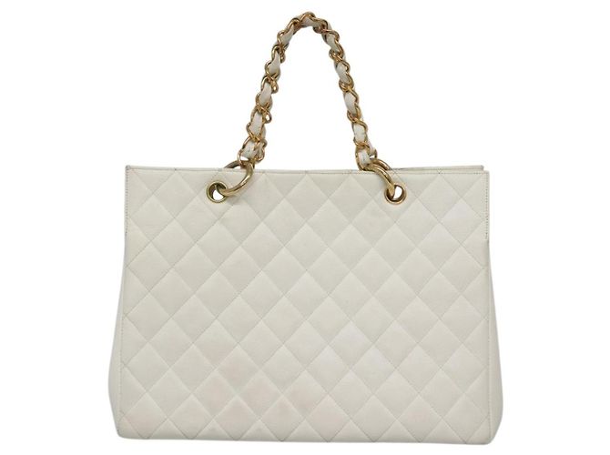 CHANEL COCO Mark Chain Hand Bag Caviar Skin White Gold CC Auth gh687 - Jerrillo - vista 2