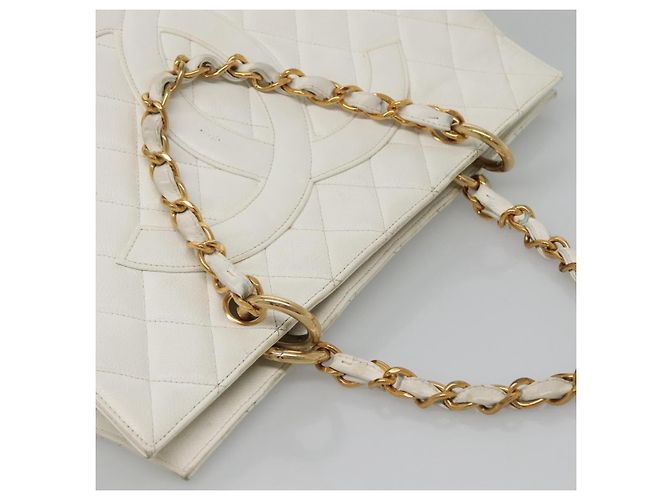 CHANEL COCO Mark Chain Hand Bag Caviar Skin White Gold CC Auth gh687 - Jerrillo - vista 6