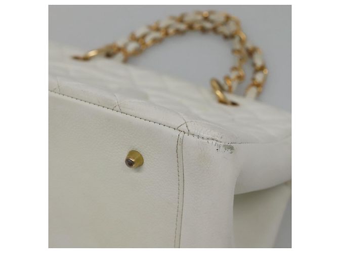 CHANEL COCO Mark Chain Hand Bag Caviar Skin White Gold CC Auth gh687 - Jerrillo - vista 9