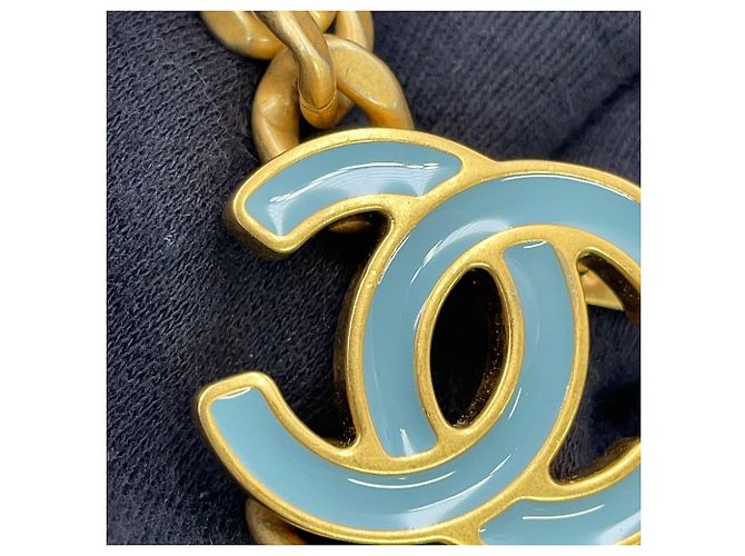 Borsa a tracolla con catena Chanel in pelle d'agnello azzurro - vista 12