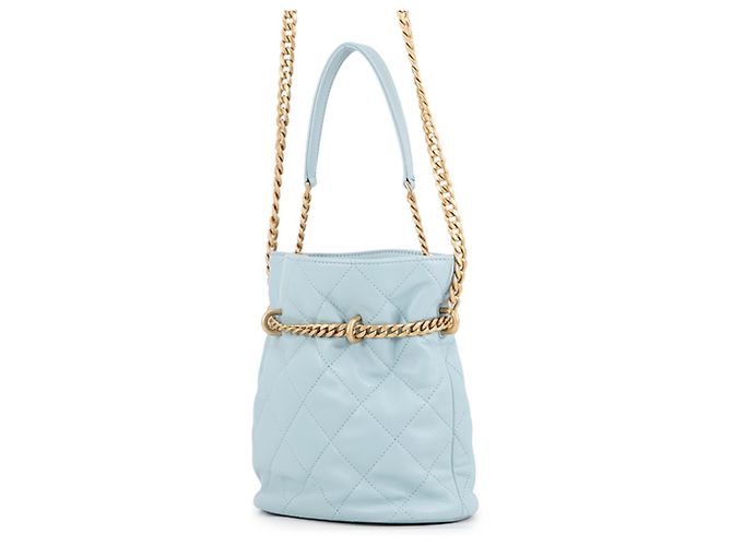 Borsa a tracolla con catena Chanel in pelle d'agnello azzurro - vista 2