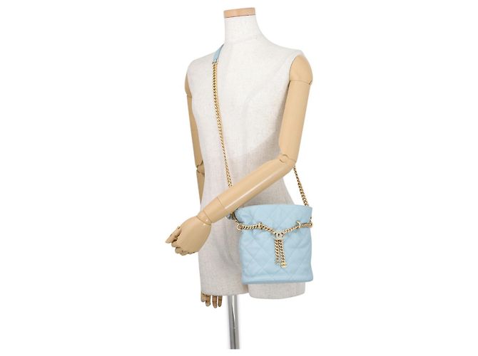 Borsa a tracolla con catena Chanel in pelle d'agnello azzurro - vista 5