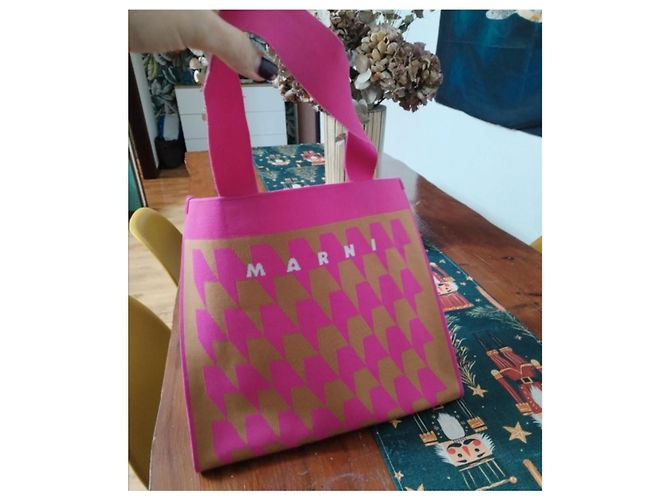 Marni Pink Herringbone Fabric and Leather Handbag - view 2