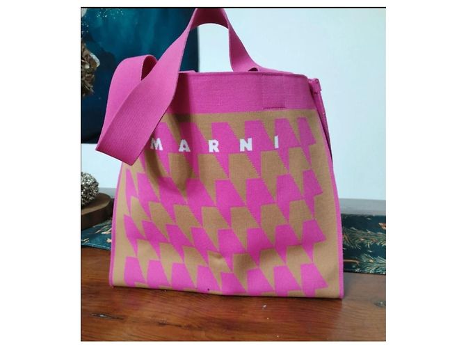 Marni Pink Herringbone Fabric and Leather Handbag - view 3