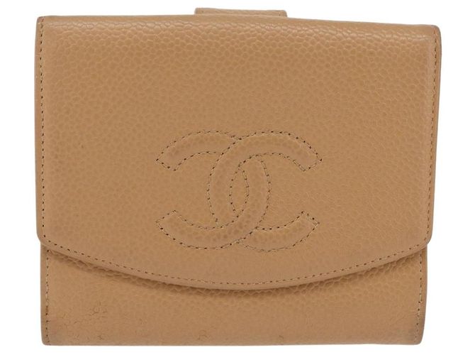 Cartera CHANEL Caviar Skin Beige CC Auth 208527 - Jerrillo - vista 2