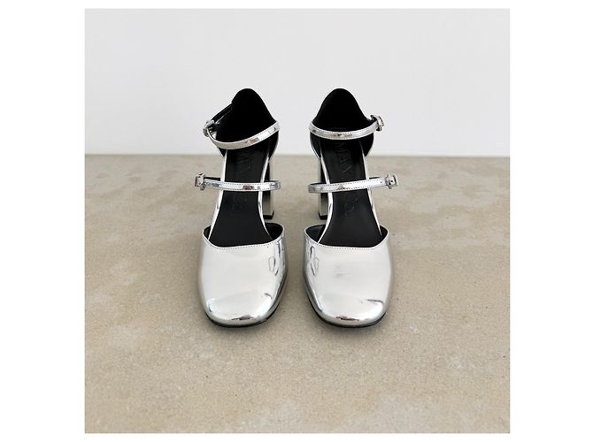 Autre Marque MAX&Co. Silberne Leder Mary Janes mit Blockabsatz - Ansicht 4