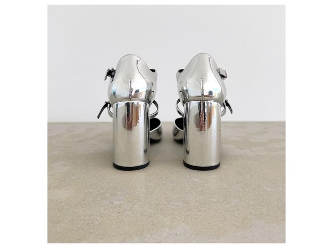 Autre Marque MAX&Co. Silberne Leder Mary Janes mit Blockabsatz - Ansicht 5