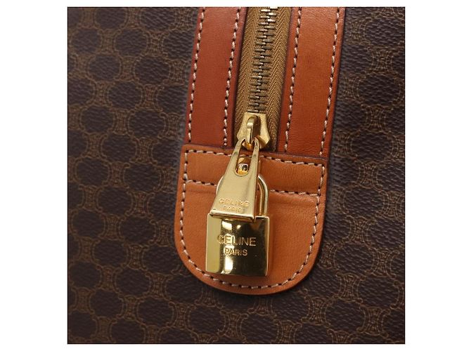 Céline CELINE Macadam Canvas Boston Bag PVC Leather Brown Gold Auth 208652V - Jerrillo - vista 18