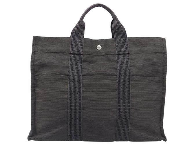 Hermès HERMES Her Line MM Hand Bag Canvas Gray Silver Auth 209346A - Jerrillo - vue 2