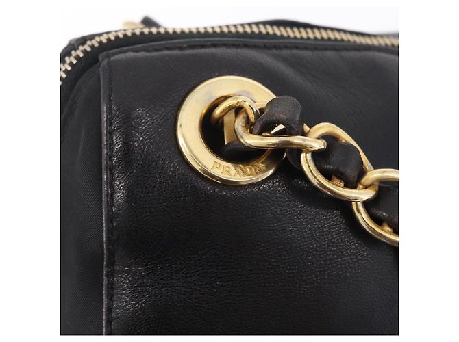 PRADA Bolsa de Ombro com Corrente em Couro Preto e Dourado Auth 209449V - Jerrillo - vista 17