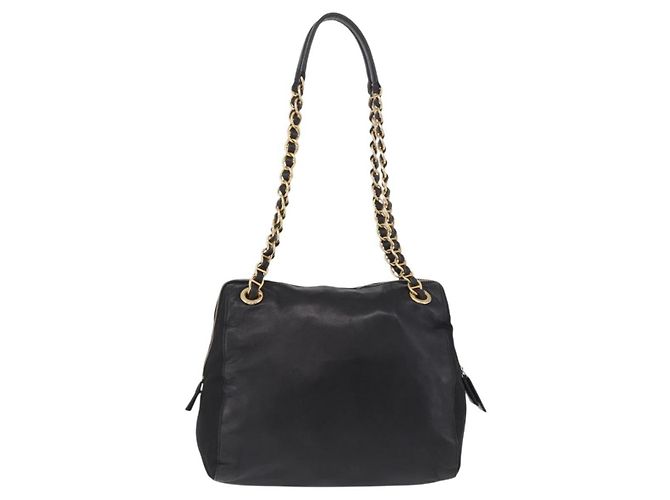 PRADA Bolsa de Ombro com Corrente em Couro Preto e Dourado Auth 209449V - Jerrillo - vista 3