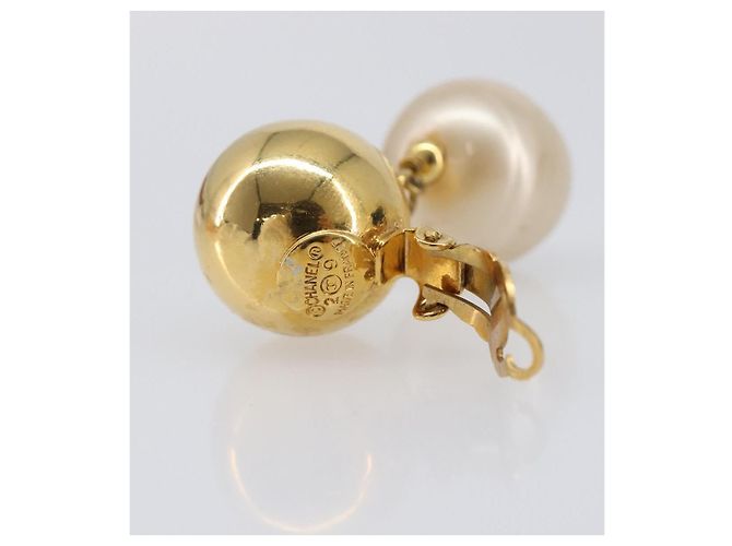 CHANEL Ohrringe Metall Goldfarben Weiß CC Auth 209603 - Jerrillo - Ansicht 13
