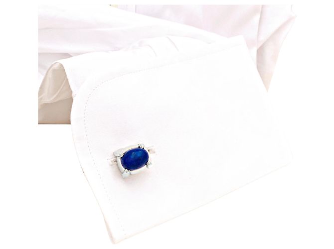 Autre Marque Manschettenknöpfe aus Weißgold und Lapislazuli. - Ansicht 5