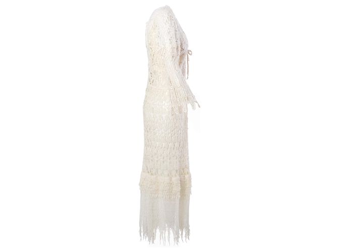 Dolce & Gabbana D&G Maxi-Cardigan aus elfenbeinfarbener Häkelspitze mit Fransen - Ansicht 2
