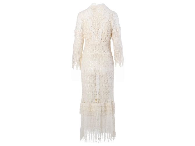 Dolce & Gabbana D&G Maxi-Cardigan aus elfenbeinfarbener Häkelspitze mit Fransen - Ansicht 3