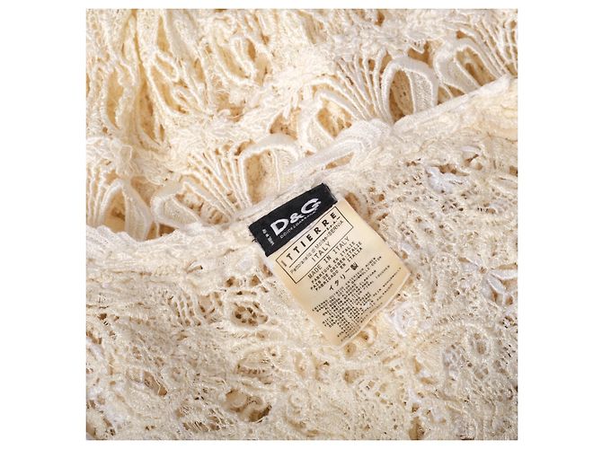 Dolce & Gabbana D&G Maxi-Cardigan aus elfenbeinfarbener Häkelspitze mit Fransen - Ansicht 6