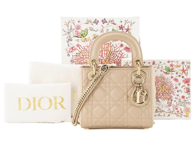 DIOR - Borsa a tracolla Lady Dior mini Dior in pelle cannage beige - vista 11