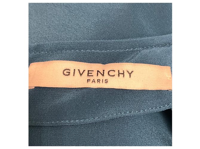 Blusa in seta a maniche lunghe con volant Givenchy Teal Blue / Black - vista 4