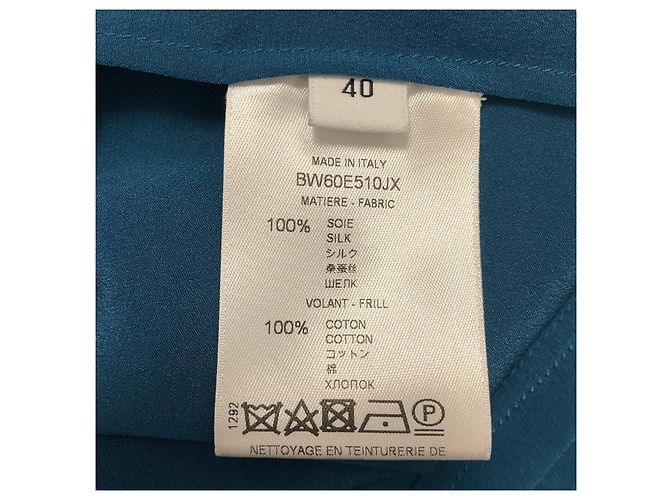 Blusa in seta a maniche lunghe con volant Givenchy Teal Blue / Black - vista 5