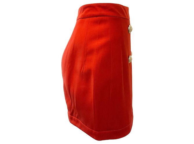 Balmain Rust Wool Skirt with Gold Buttons - view 2