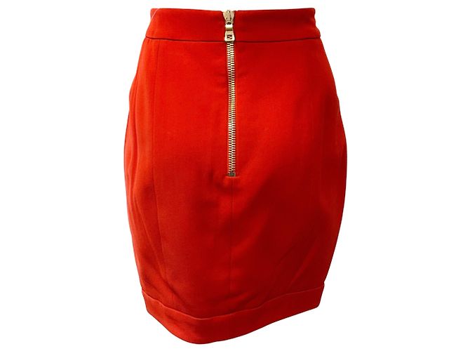 Balmain Rust Wool Skirt with Gold Buttons - view 3