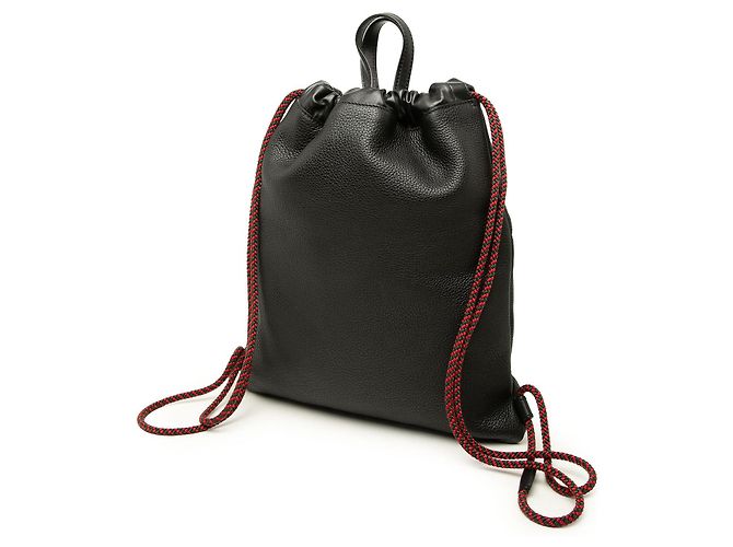 Zaino in pelle con logo Gucci nero e coulisse - vista 2