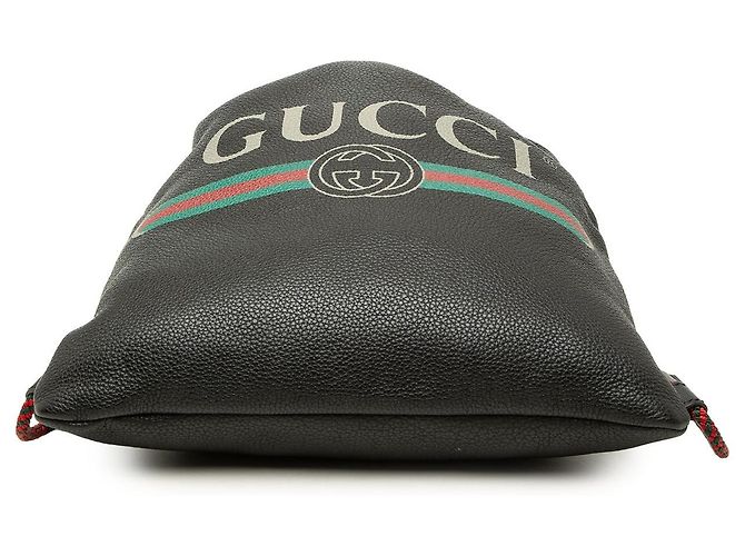 Zaino in pelle con logo Gucci nero e coulisse - vista 3