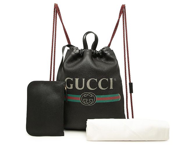 Zaino in pelle con logo Gucci nero e coulisse - vista 8